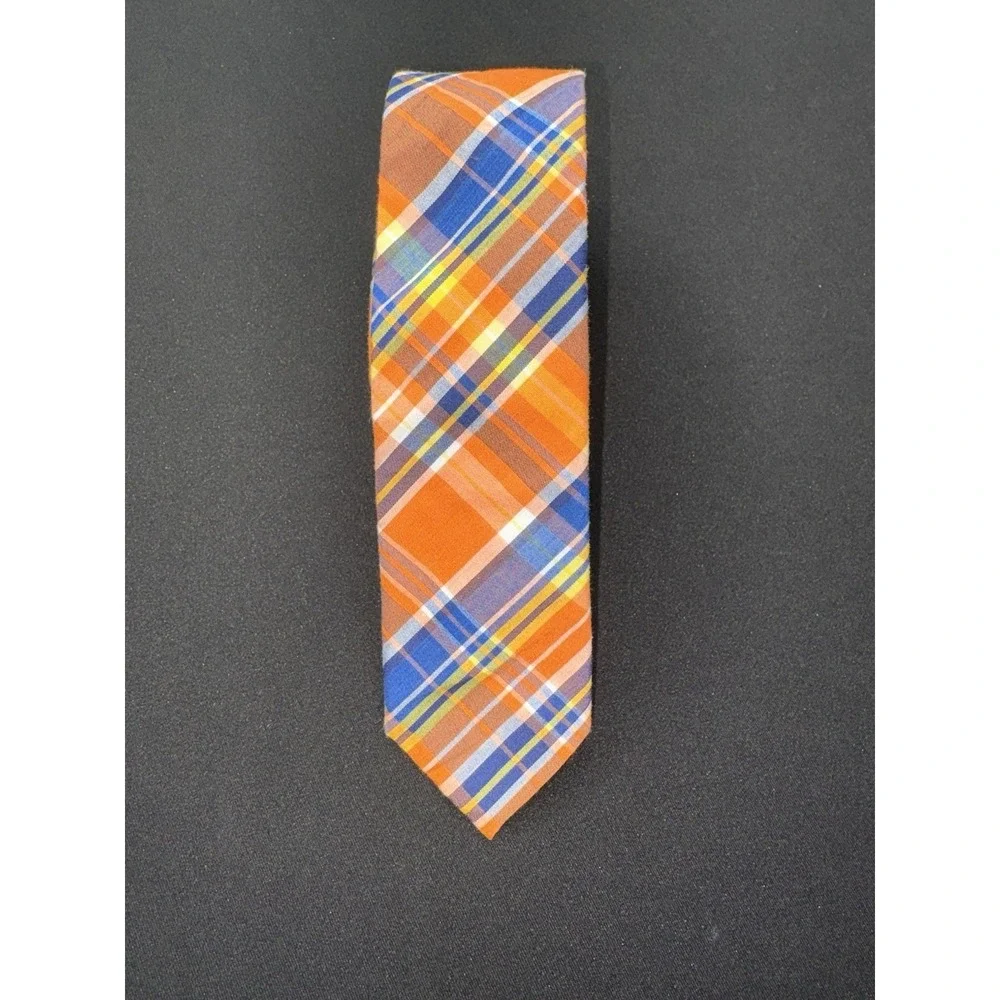 Original Penguin Blue/Orange Plaid Tie Necktie Cotton 58
